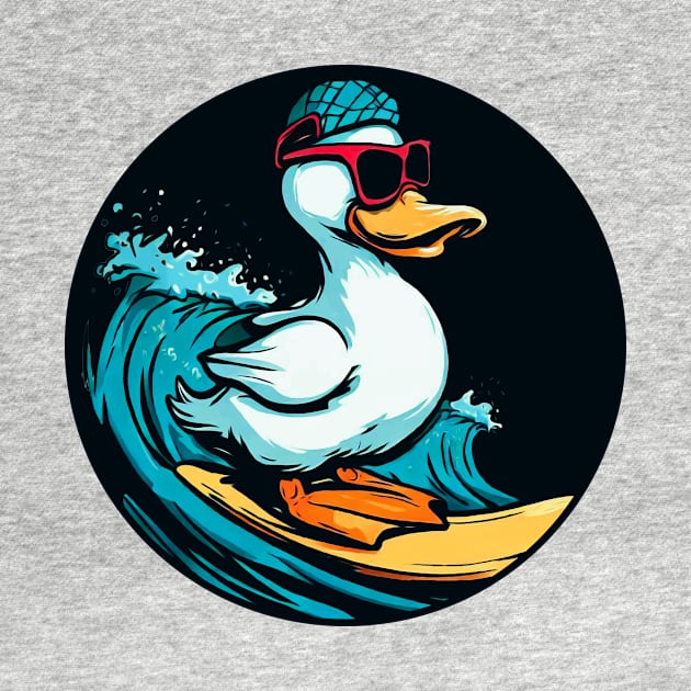 a cool white duck surfing while wearing red sunglasses by Arteria6e9Vena